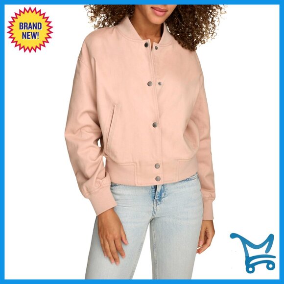 Cropped Varsity Bomber Jacket with Snap Closure and Welt Pockets